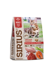 Сухой корм премиум класса SIRIUS для взрослых кошек мясной рацион