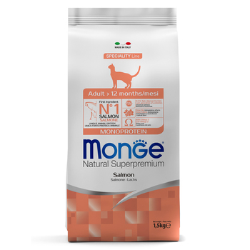 Сухой корм для взрослых кошек Monge (Монж) Cat Monoprotein Salmon Adult Cat с лососем 400 гр, 1,5 кг, 10 кг