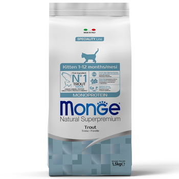Сухой корм для котят Monge Monoprotein Kitten Trout  с форелью 400 гр, 1,5 кг, 10 кг