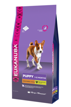 Сухой корм для щенков средних пород Eukanuba Puppy and Junior Medium Breed 800 гр, 3 кг, 15 кг