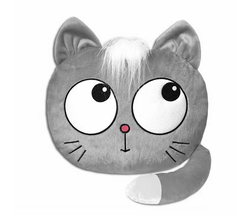 Подушка декоративная Кот голова-глазастик, цвет серый, размер 35х40см, плюш, холофайбер