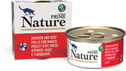 Влажный корм для кошек Prime Nature в бульоне Куриное филе с говядиной 85гр 
