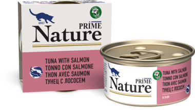 Влажный корм для кошек Prime Nature в бульоне Тунец с лососем 85гр 