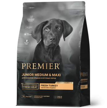 Сухой корм для юниоров средних и крупных пород с 4 месяцев Premier Dog Turkey JUNIOR Medium&Max с Индейкой 1 кг, 3 кг, 10 кг